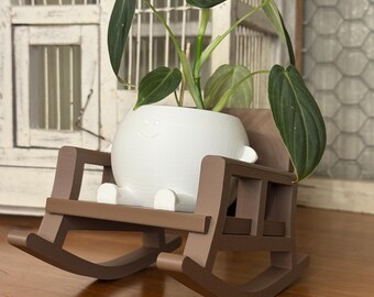 Smiling Face Planter with Rocking Chair, 3D Printed Pot, Indoor Succulent Holder, 40 Colors