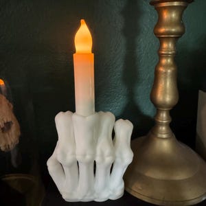 Skeleton Hand Candle Holder: Goth Middle Finger Desk Decor