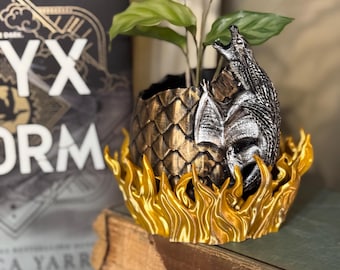 Dragon Planter, 3D Printed: Dragon Egg Pot with Flame Drip Tray, 40 Color Options