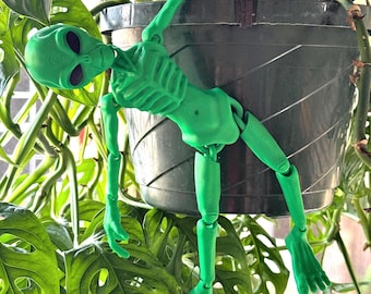 Articulated Alien Fidget Toy, 3D Printed Extraterrestrial Flexi Figure, 40 color options for body and eyes