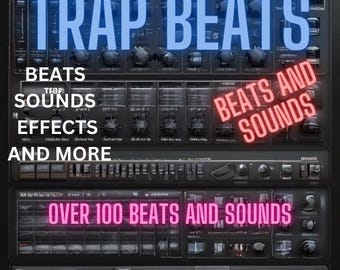 May include: A black and grey digital audio workstation with the text "TRAP BEATS" in blue and white. The text "BEATS AND SOUNDS" is in red and white. The text "OVER 100 BEATS AND SOUNDS" is in pink and white.