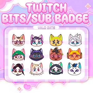 CATS CUTE BADGES | Twitch Badges for streamer | Cute Chibi anime style | Discord Roles Bits Channel Point | Valorant Cats | Emote Bundle