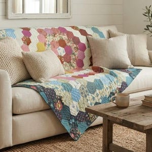 Trapunta da grembo con motivo patchwork in stile rustico / Art Nouveau, astratto, arte moderna, decorazioni per la casa e le pareti, inaugurazione della casa, novelli sposi, anniversario