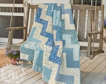 Patchwork-style Lap Quilt | Dusty Blue Farmhouse Throw - 50'' × 60''