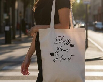 HONTOUTE Women's 'Karma Is My Boyfriend' Canvas Tote Bag - Reusable Shopping Shoulder Bag, 15"W X 33.8"H