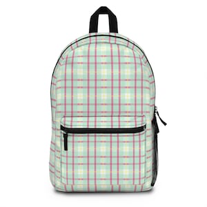 Pink & Green Plaid Backpack | Campus Backpack | Gift For Her | Outdoor Gear | Camping Pack | School Backpack | Fall Fashion