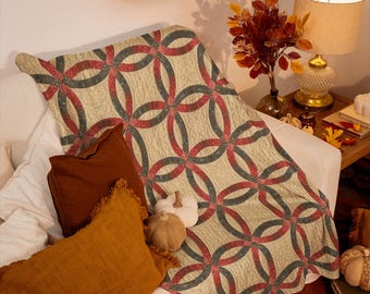 Doppel Hochzeit Ring Weihnachten Patchwork Lap Quilt | Handgemachter Patchwork Überwurf