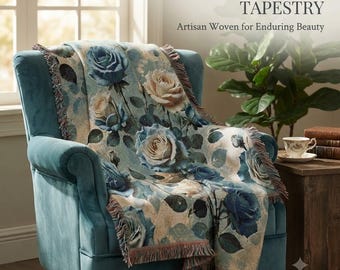 Rose Woven Blanket | 100% Cotton Throw | Rustic Fringed Edges Home Decor