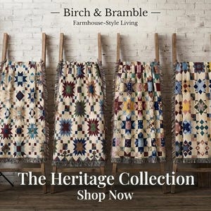 Farmhouse Patchwork Quilt Style Woven Blanket, Cotton Heirloom Quilt Pattern, Cottagecore Decor, Housewarminggift, Birch & Bramble Throw
