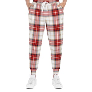 Men&#39;s Stylish Red Plaid Athletic Joggers for Comfort and Style | Cozy Lounge Pants For Him | Trendy Sportswear