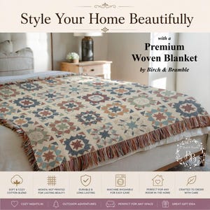 Patchwork Star Woven Cotton Blanket | Fringed Edges, Cozy Home Décor
