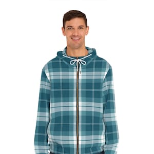 Men&#39;s Green Plaid Full-Zip Hoodie | Men&#39;s Fall Fashion | Back To School | Men&#39;s Casual Wear | Gift For Him