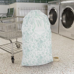 Charming Green Personalized Floral Laundry Bag | Girls Dorm Essentials | Back To School | College Student Gear | Student Gift