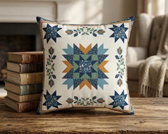 Patchwork Star Pattern Pillow | Vintage Quilt Square Decorative Pillow