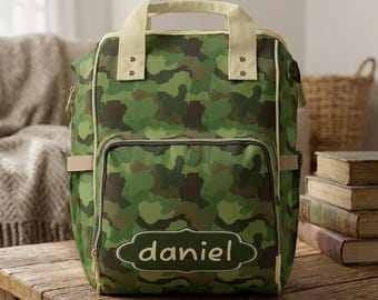 Camouflage Personalized Diaper Backpack Gift for Mom, Diaper Backpack for Baby Boy, Baby Shower Gift, New Mom Gift, Newborn Gift Bag