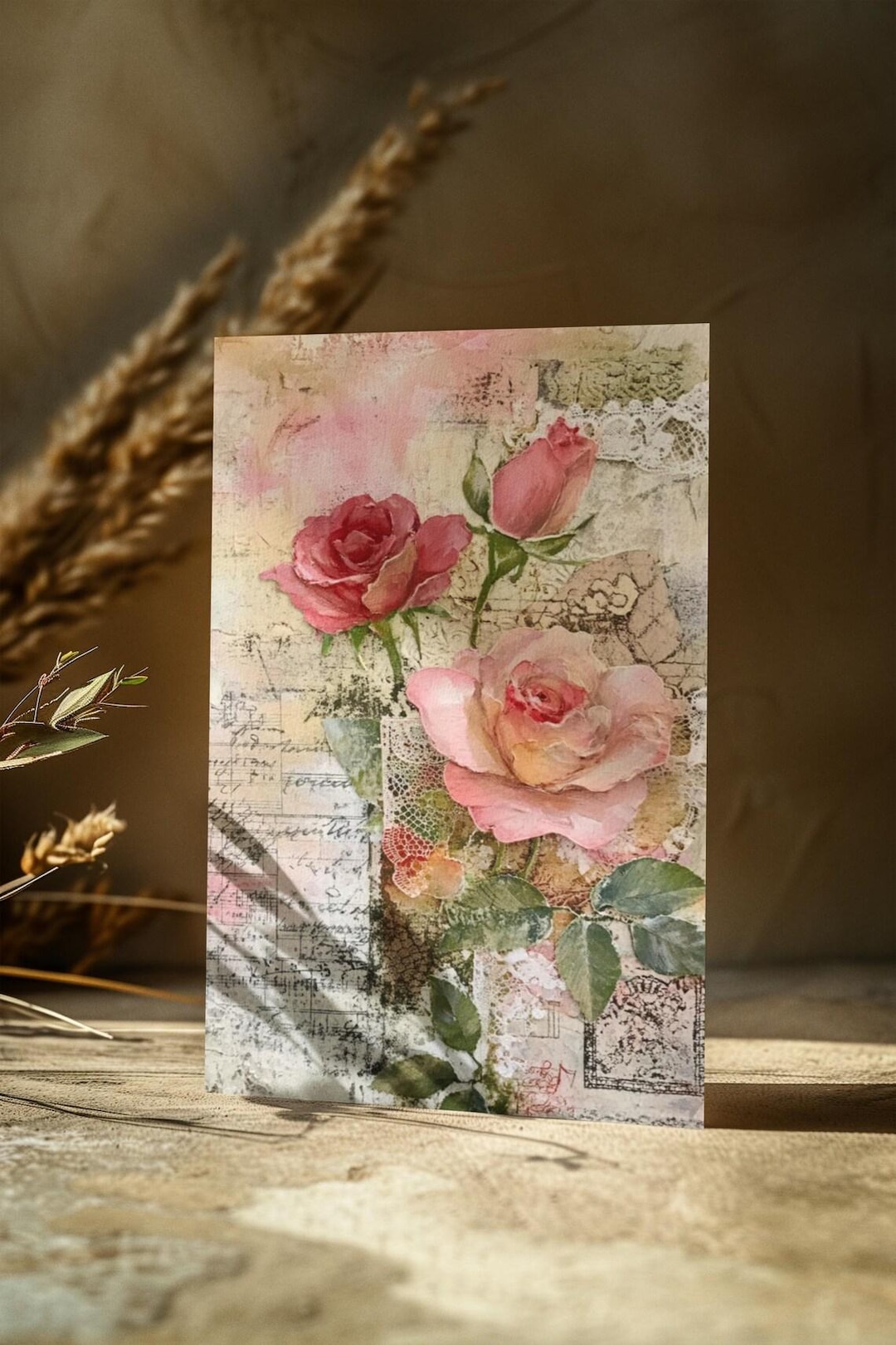 Vintage Pink Roses Stationery Greeting Cards | Blank Floral Note Cards ...