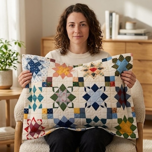 Funda de almohada con estampado de estrellas y diseño patchwork de inspiración vintage / Funda de almohada estilo patchwork vintage