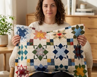 Funda de almohada con estampado de estrellas y diseño patchwork de inspiración vintage / Funda de almohada estilo patchwork vintage