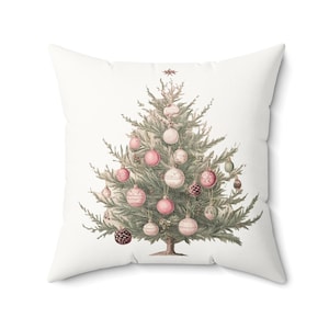 Pink Victorian Christmas Tree Throw Pillow | Cozy Holiday Decor | Christmas Cushion | Christmas Throw Pillow | Winter Celebration Gifts
