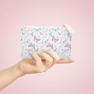 Pastel Butterfly Print Mini Clutch Bag – Faux Leather Coin Purse