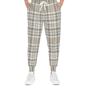Men&#39;s Stylish Tan Plaid Athletic Joggers for Comfort and Style | Cozy Lounge Pants For Him | Trendy Sportswear
