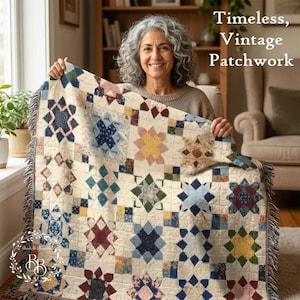tissée étoiles Farmhouse patchwork | Coton, Bords frangés, Décoration d'intérieur confortable, Pendaison de crémaillère, Mariage, Cadeau d'anniversaire