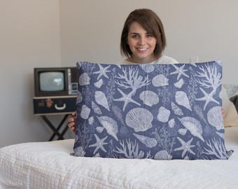 Blue Seashells Coastal Pillow Sham | Marine Aquatic Bedding