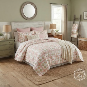 Patchwork Star Quilt, Farmhouse Bedding Set Rustic Floral Comforter Cottagecore Bedroom Decor Primitive Patchwork Bedspread Queen King Quilt