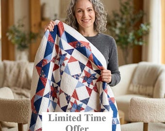 Trapunta da grembo con motivo patchwork americano rosso, bianco e blu / Trapunta americana di arte popolare USA / Trapunta patriottica