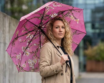Paraguas plegable Van Gogh Pink Almendro Blossom / Elegante paraguas floral rosa