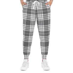 Men&#39;s Stylish Gray Plaid Athletic Joggers for Comfort and Style | Cozy Lounge Pants For Him | Trendy Sportswear