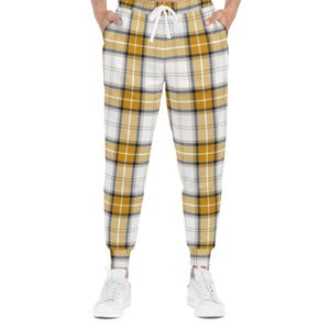 Men&#39;s Stylish Gold Plaid Athletic Joggers for Comfort and Style | Cozy Lounge Pants For Him | Trendy Sportswear