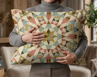 Funda de almohada con diseño de estrellas y patchwork / Funda de almohada estilo patchwork vintage