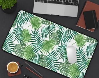 Alfombrilla de escritorio con hojas de palmera tropical / Alfombrilla de ratón botánica verde