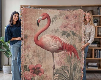 Tropical Flamingo Heirloom Woven Throw | Home Decor | Cozy Throw Blanket | Coastal Decor | Housewarming Gift | Wedding Gift