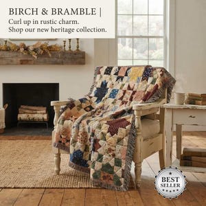 Farmhouse Patchwork Star Woven Throw Blanket, 100% Cotton Heirloom Quilt Pattern, Cottage-Core Living Room Decor, Cozy Bedding, Gift for Her