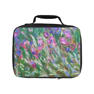 Vintage Iris Garden-Monet Inspired Insulated Lunch Bag | Floral Cooler Tote | Back to School Lunchbox|  Eco-Friendly Food Carrier