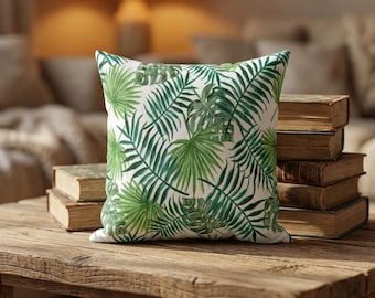 Island Palms Throw Pillow | Tropical Leaf Print Coastal Decor