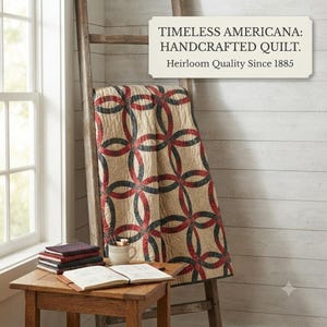 Double Wedding Ring Christmas Patchwork Lap Quilt | Holiday Patchwork Throw, Farmhouse Decor