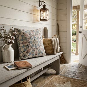 Cuscino decorativo intrecciato con motivo a stelle patchwork / Cuscino decorativo geometrico boho, arredamento in stile rustico