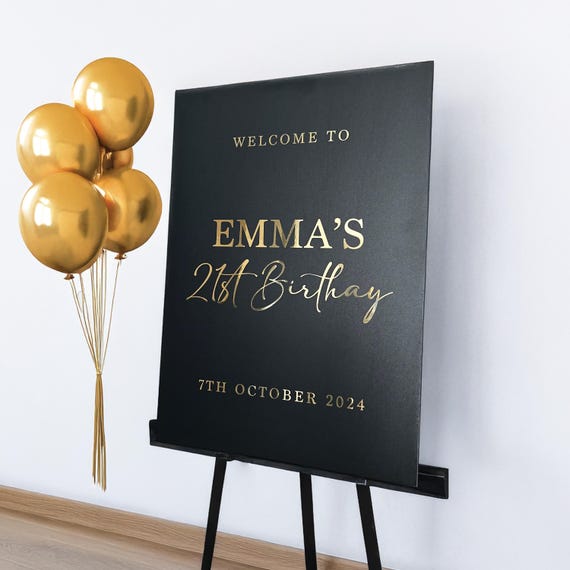 Birthday Sign Board Metallic | Birthday Party Decor | Birthday Banner Welcome Sign | 18th 21st 30th 40th 50th 60th | Celebration Board