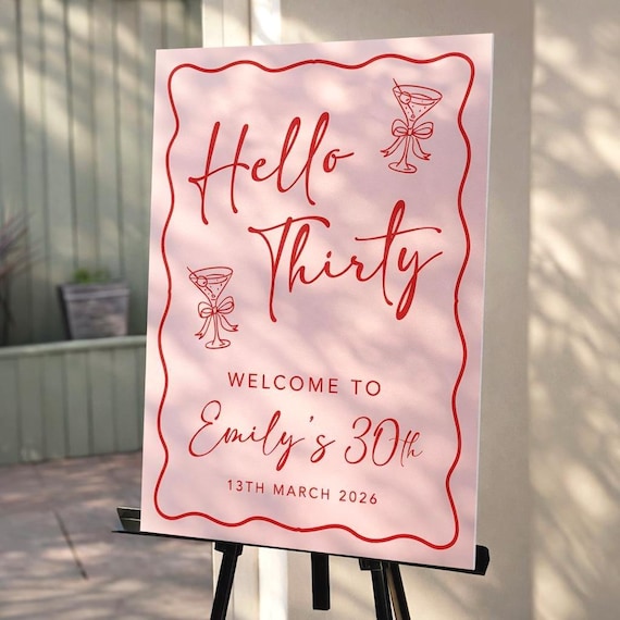 30th Birthday Sign | Birthday Welcome Sign | Hello Thirty Sign | Birthday Board Sign | Welcome Board | Party Decorations | 40, 50, 60 Etc