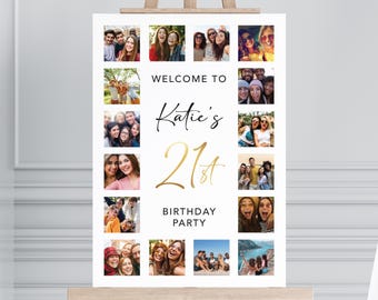 Birthday Welcome Sign | Birthday Sign Board | Welcome Board | Birthday Photo Collage | Party Sign Board | 18th 21st 30th 40th | 16 Photos