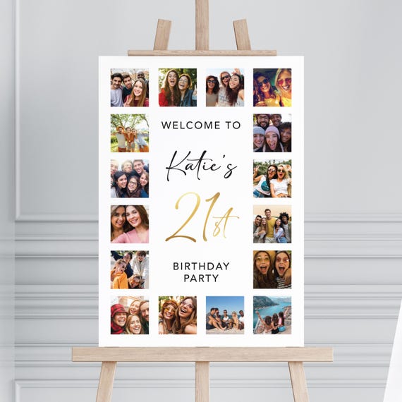 Birthday Welcome Sign | Birthday Sign Board | Welcome Board | Birthday Photo Collage | Party Sign Board | 18th 21st 30th 40th | 16 Photos
