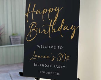 Birthday Sign | Birthday Welcome Sign Black | Welcome Board | Party Decorations | Birthday Banner | 18th 21st 30th 40th Etc | 12 Colours
