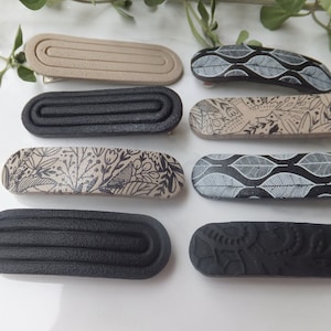 Black, Latte, Printed Polymer Clay Hairclip - Medium Alligator Clip or Medium Barrette -choose your colour and finish