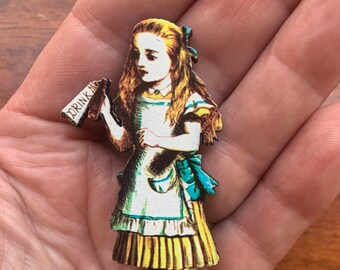 Alice in Wonderland Wooden Brooch