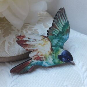 Green Bird Wooden Brooch