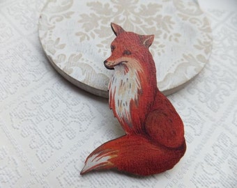 Vintage Fox Wooden Brooch