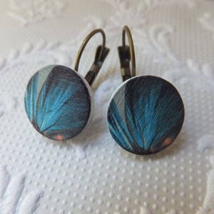 Blue Butterfly Wings Print Earrings- silver or bronze hooks